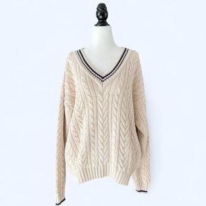 90s Classic Altas Women’s Cable Knit Preppy Oversized Chunky Sweater Large